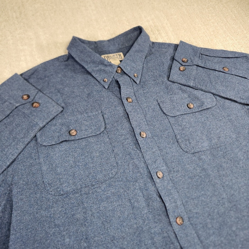Duluth Trading Shirt Men 2XLT Blue Free Swingin Flannel Heavy Cotton Button Down